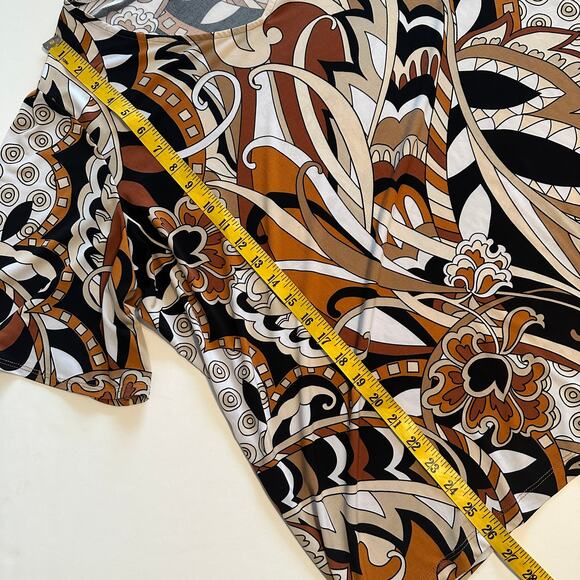 Susan Graver Liquid Knit Tunic Womens Size 2X Brown Abstract Geo Paisley Top - Picture 7 of 7